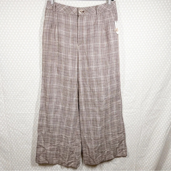 Anthropologie Maeve NWT Brown Plaid Pleated High Rise Wide Leg Pants